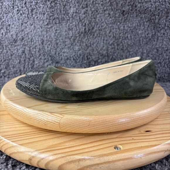 Jimmy Choo Waine Ballet Flats Womens Size 9 Crystal Toe Suede Green Shoe Italy